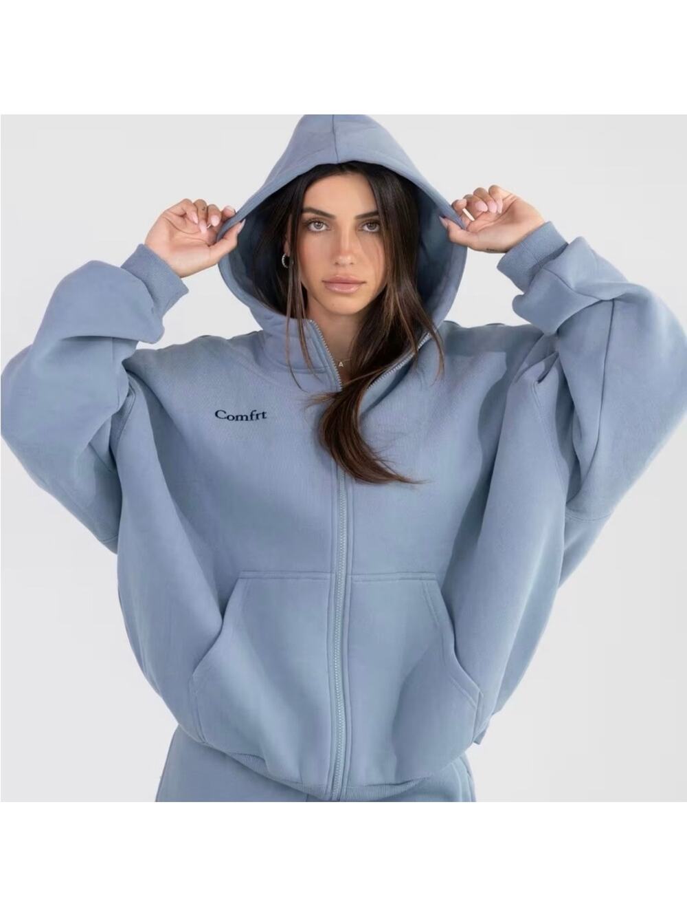 Comfrt Cloud Zip Hoodie Size Large Blue Willow Oversized Comfortable Warm